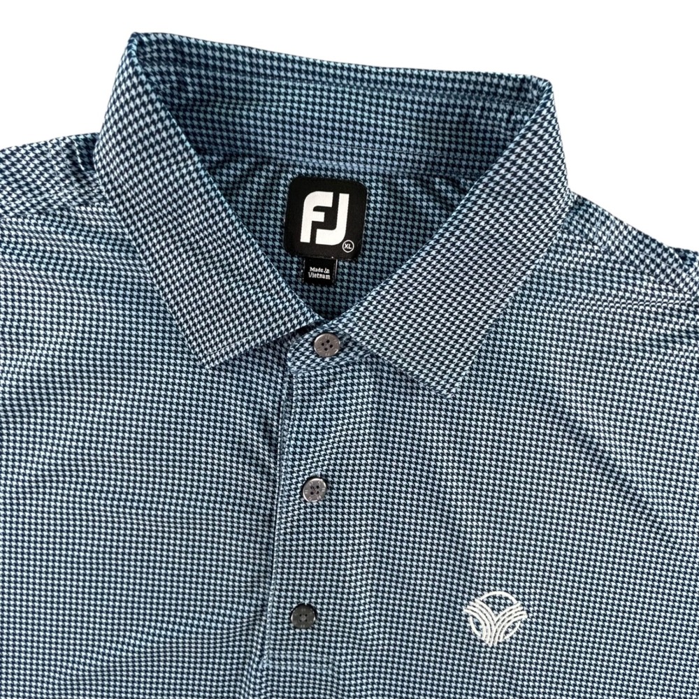 FootJoy Mens XL Blue Houndstooth Golf Polo Shirt Short Sleeve Lisle Performance